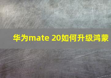 华为mate 20如何升级鸿蒙